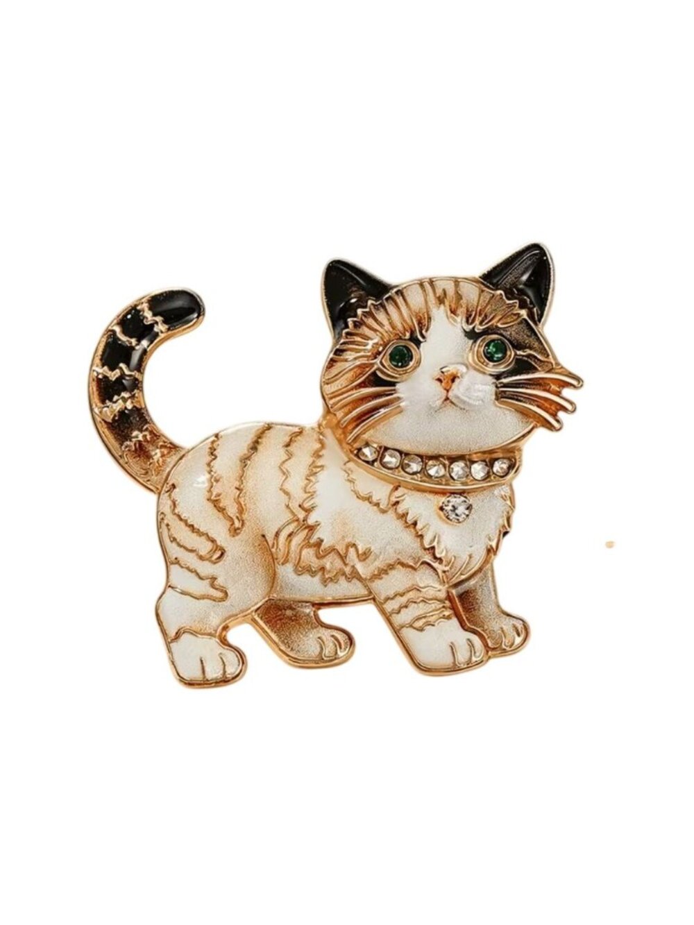 Enamel Siamese Cat Brooch Pin Crystals Gold Tone